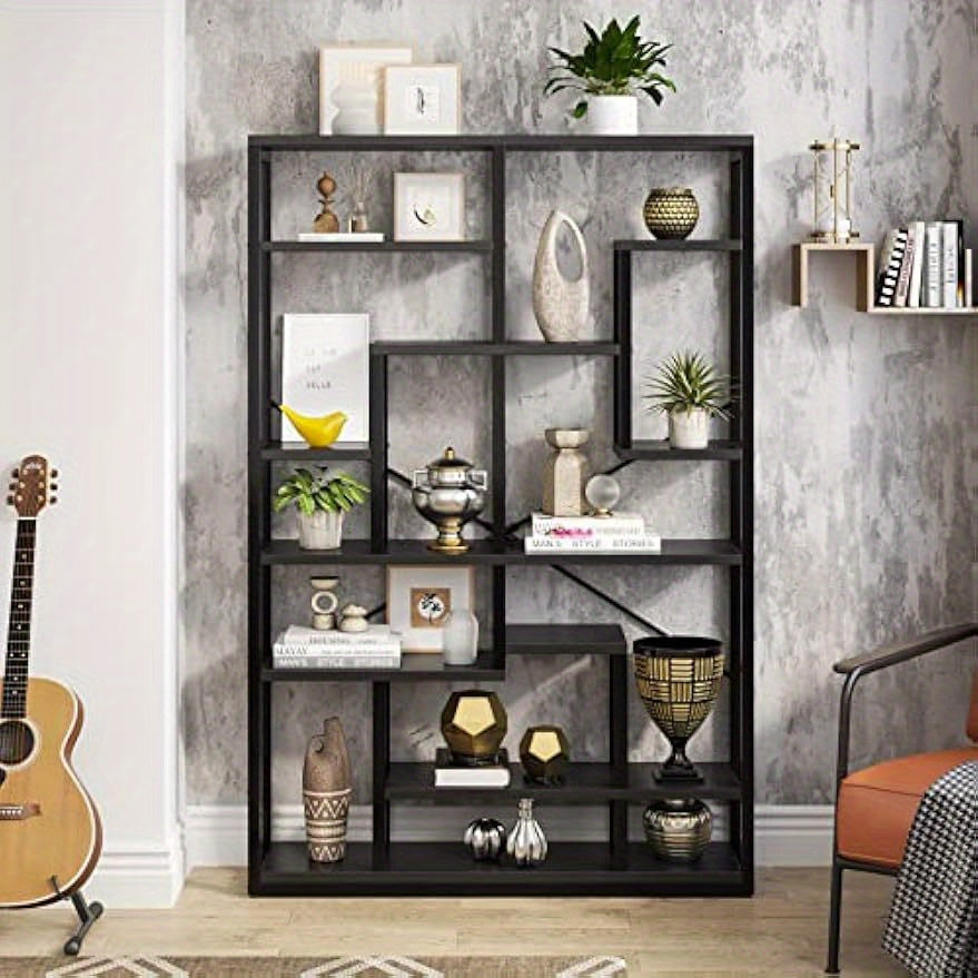 Black Bookshelf Bookcase 9-Tier Bookcase 5.9FT Tall Display Bookshelf Organizer with Open Storage Shelves Metal Frame Vintage Book Shelves for Office, Living Room, Bedroom, Library