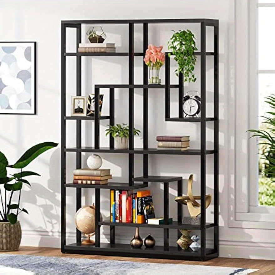 Black Bookshelf Bookcase 9-Tier Bookcase 5.9FT Tall Display Bookshelf Organizer with Open Storage Shelves Metal Frame Vintage Book Shelves for Office, Living Room, Bedroom, Library