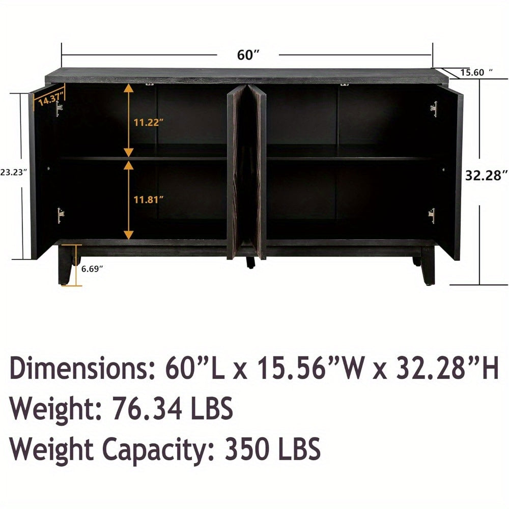 Vintage Console Table w/ Hand Carved Flower 152-cm Sofa Table with Storage, Wood Sideboard with 2-Tier Shelves, Accent Table for Entryway, Living Room, Hallway, Kitchen Storage Cabinets (Brown Doors)