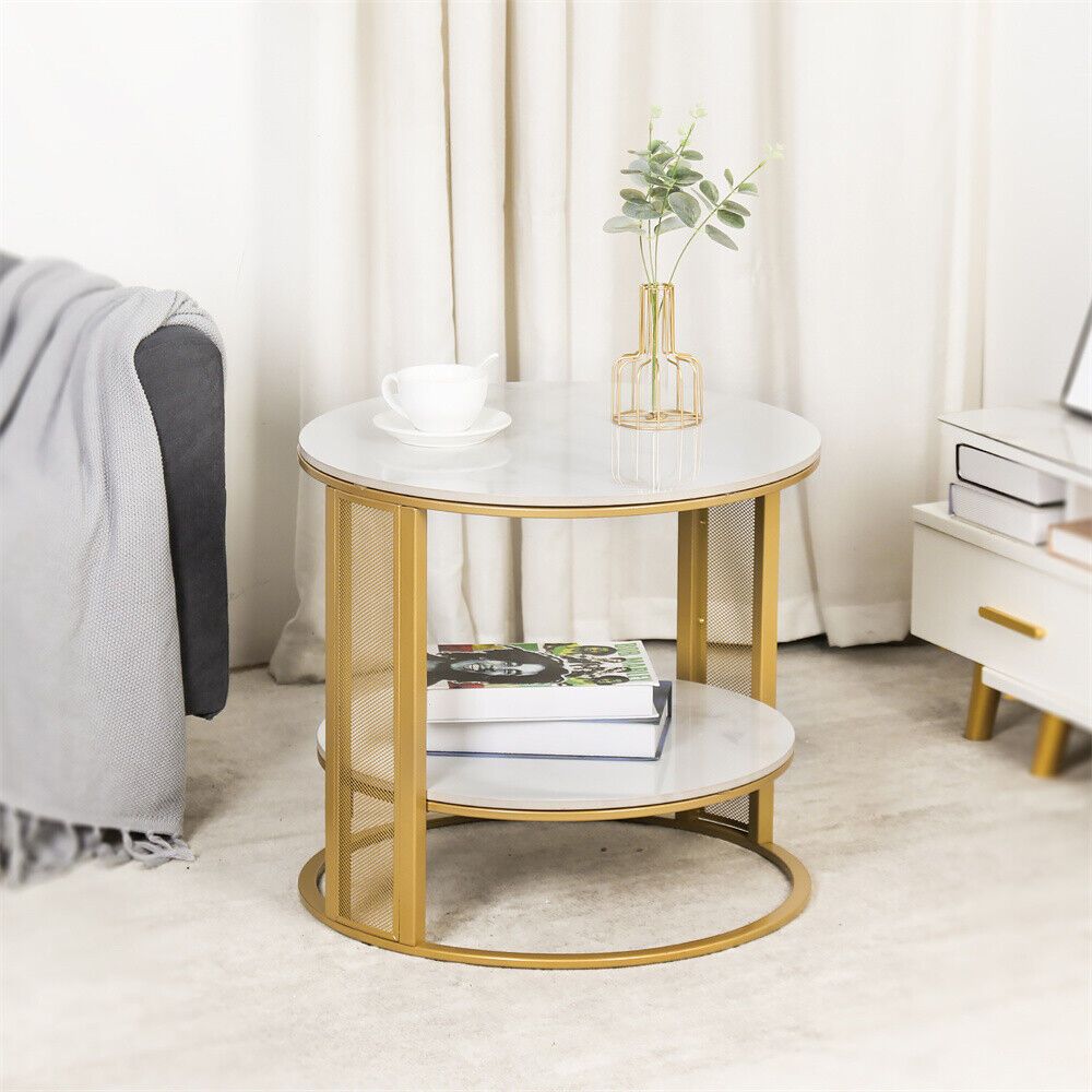 Modern Nordic-Style Round Coffee Table with Marble Top and Metal Frame - Perfect for Living Room, Bedroom, or Home Office Decor