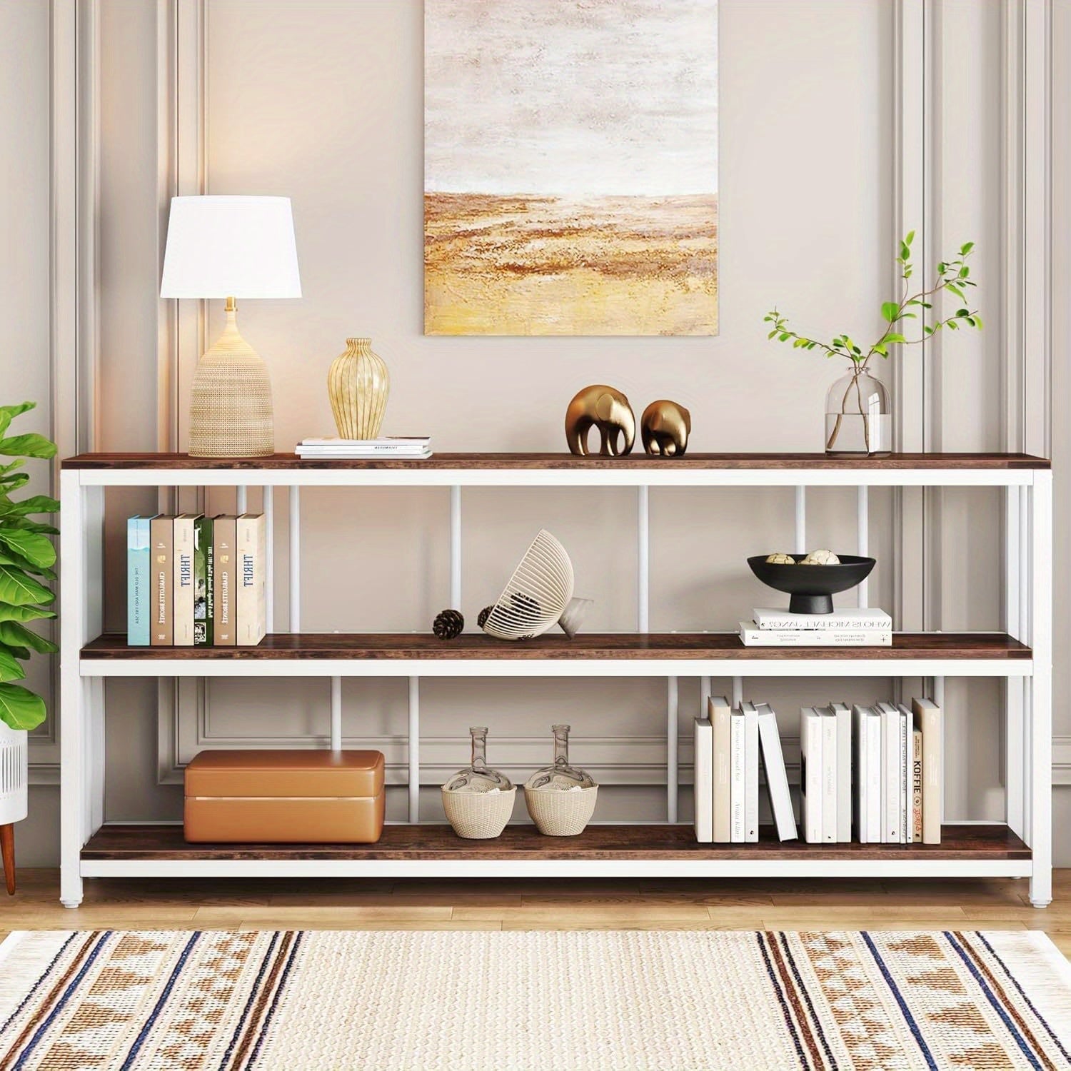 3 Tiers Sofa Table, Narrow Long Sofa Table with Storage Shelves, 180 cm Industrial Console Table, Big Rustic Entryway Table, Large Hallway Table, Behind Couch Table with Storage