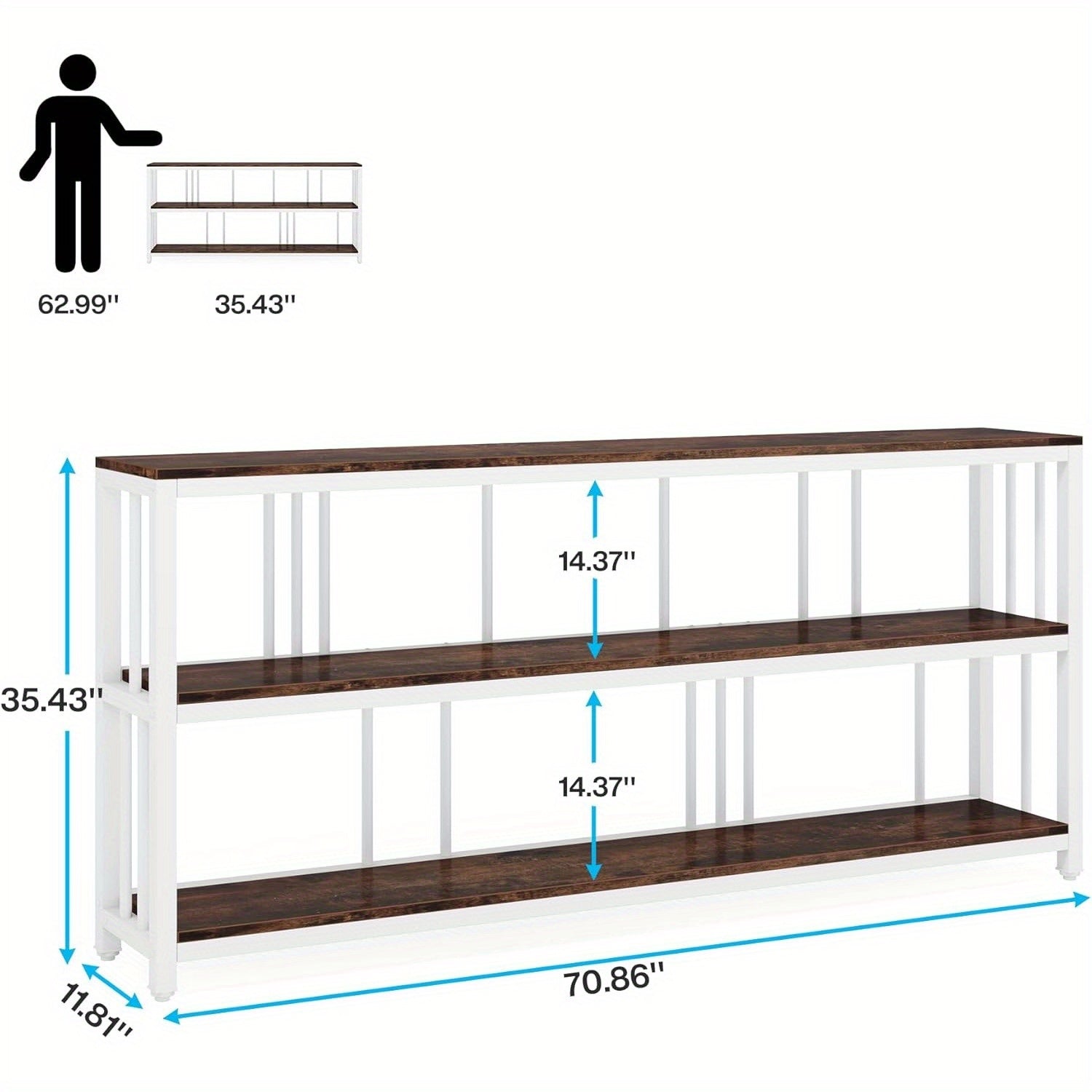 3 Tiers Sofa Table, Narrow Long Sofa Table with Storage Shelves, 180 cm Industrial Console Table, Big Rustic Entryway Table, Large Hallway Table, Behind Couch Table with Storage