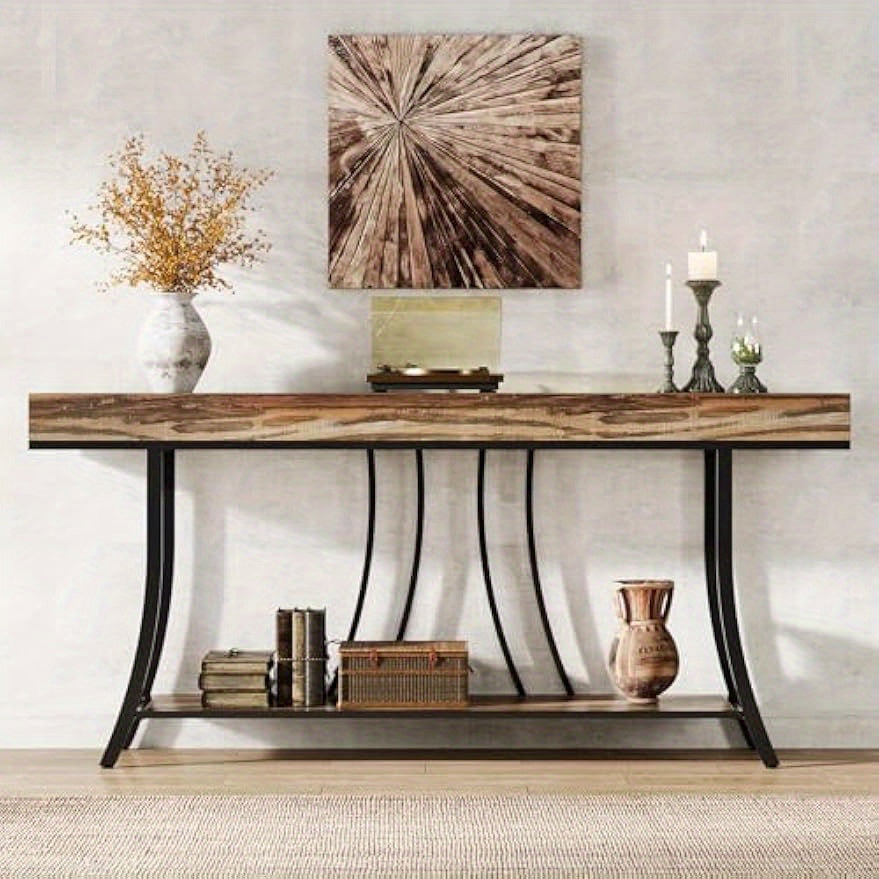 180 cm Narrow Long Console Table, 2-Tier Industrial Sofa Table with Storage Shelves, Behind Couch Table, Entryway Table for Living Room, Kitchen, Hallway, Rustic Brown