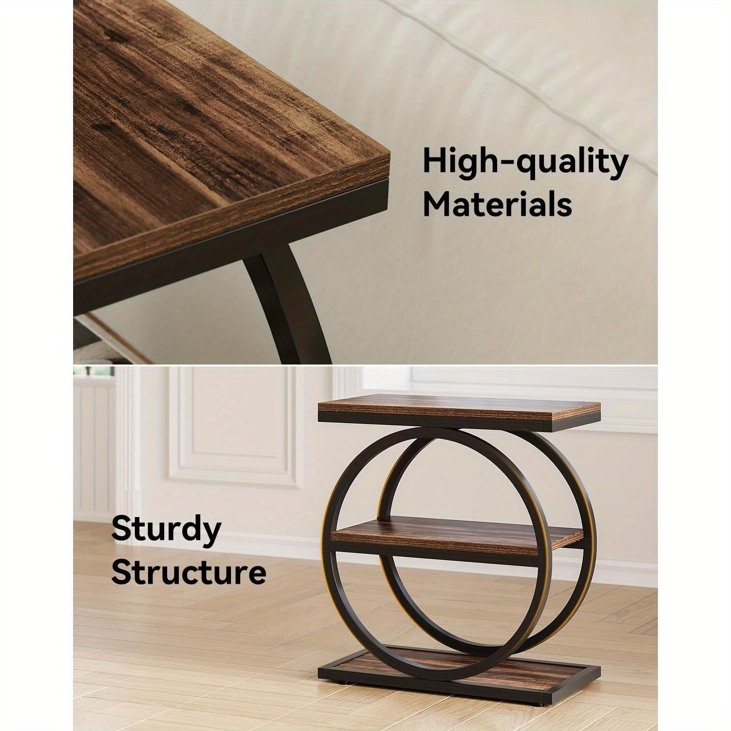 End Table, 3-Tier Side Table, Slim Sofa Side Table for Living Room, Tall Bedside Table Nightstand for Bedroom