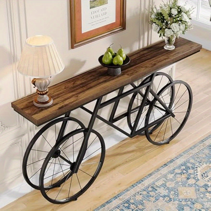 180 cm Extra Long Console Table, Narrow Sofa Table with Bicycle Metal Base, Modern Industrial Entryway Table Behind Couch for Living Room, Hallway, Entrance, Foyer, Rustic Brown