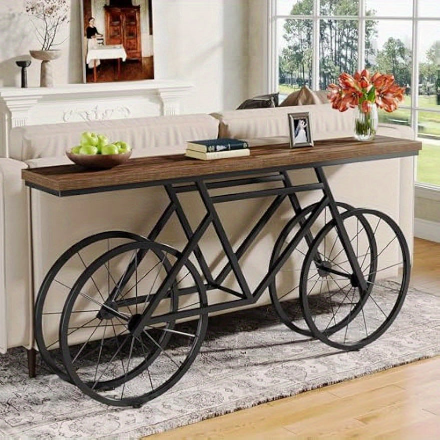 180 cm Extra Long Console Table, Narrow Sofa Table with Bicycle Metal Base, Modern Industrial Entryway Table Behind Couch for Living Room, Hallway, Entrance, Foyer, Rustic Brown