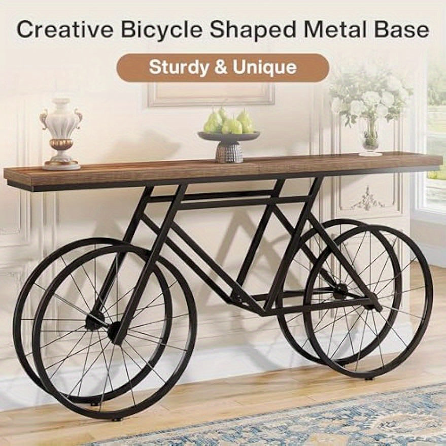 180 cm Extra Long Console Table, Narrow Sofa Table with Bicycle Metal Base, Modern Industrial Entryway Table Behind Couch for Living Room, Hallway, Entrance, Foyer, Rustic Brown