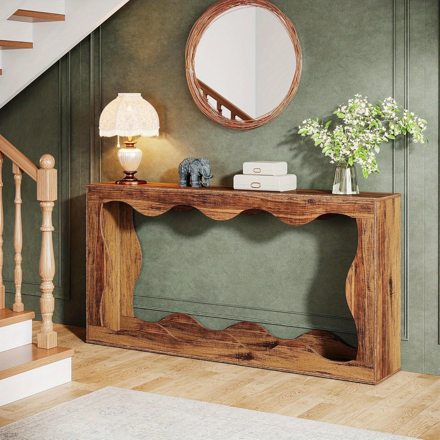 160 cm Farmhouse Console Table with Storage, Couch Table Behind Sofa, Long Entryway Table, Sofa Console Table, Narrow Console Table, Hallway Table for Entryway Living Room, Brown