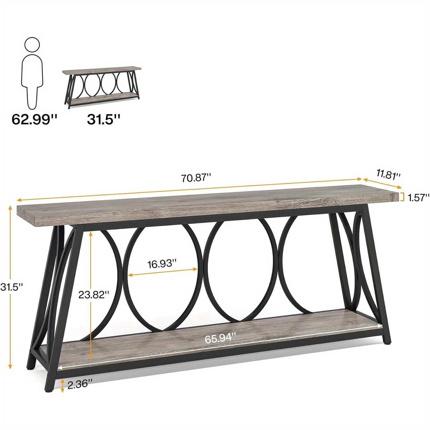 180 cm Modern Sofa Table Behind Couch with Storage Shelf, Extra Long Console Table, Narrow Entryway Hallway Accent Table for Living Room, Grey