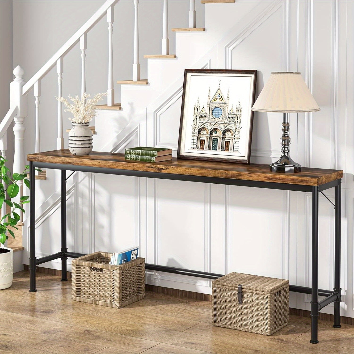 Entryway Hallway Table Industrial Height Bar Table, 180 cm Extra Long Console Table, Narrow Long Sofa Table Behind Couch for Living Room