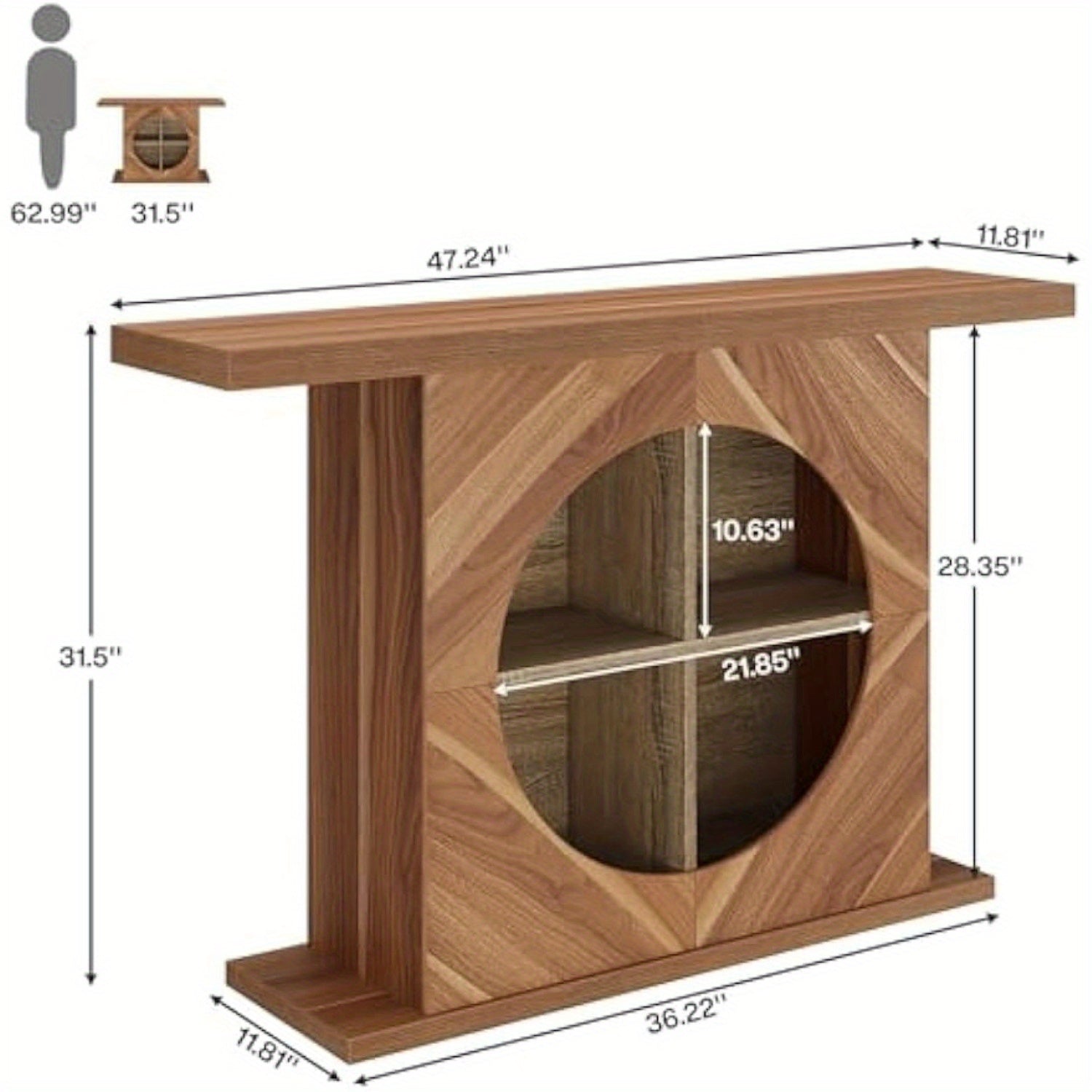 120 cm Console Table, Rustic Wood Entryway Table with 4-Cube Storage, Narrow Sofa Table Behind Couch, Foyer Table for Entryway, Living Room, Hallway, Unique Design