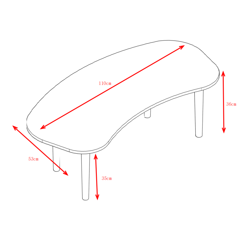 Nut-Shaped Coffee Table with Solid Wood Legs 43x21 Inches