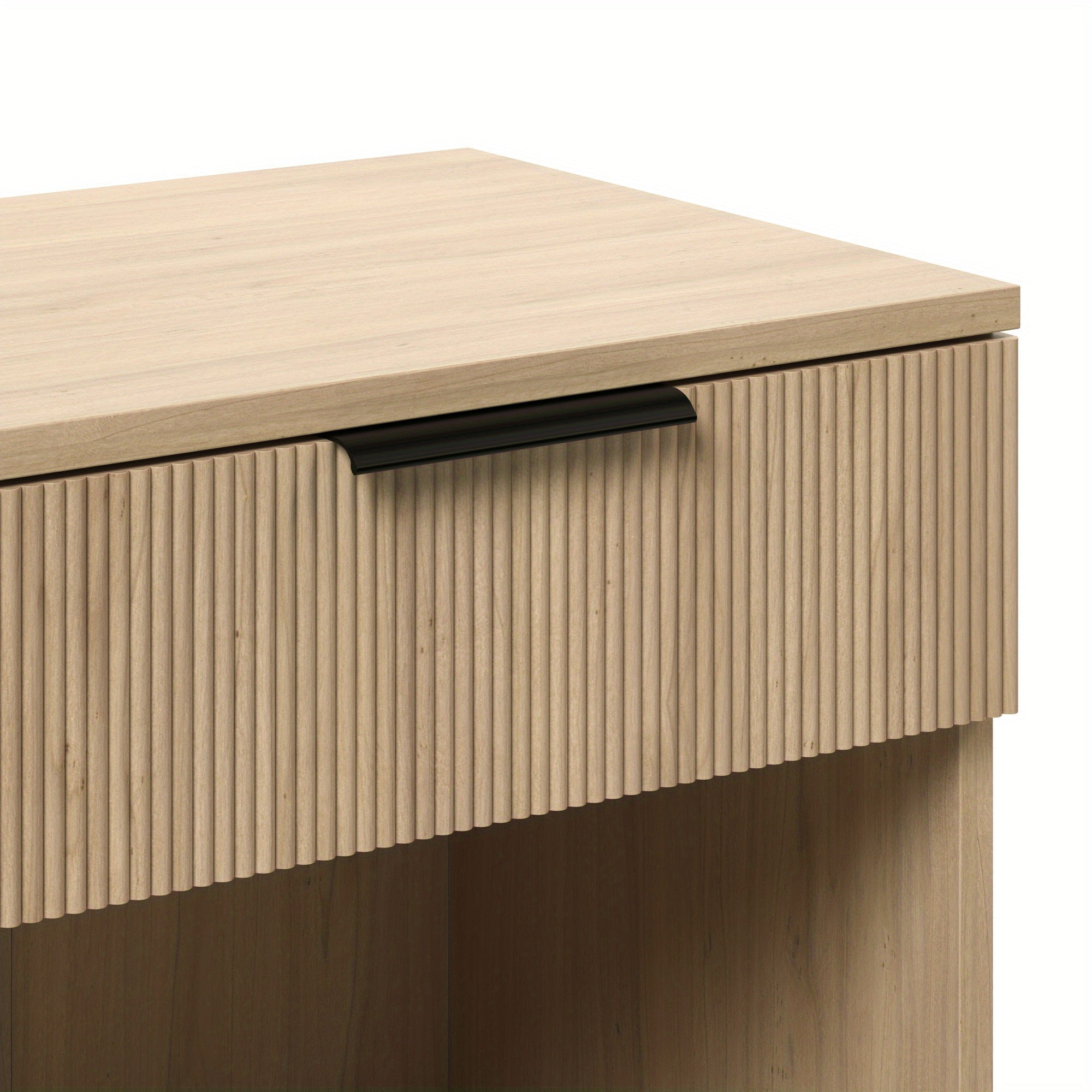 Modern Fluted-Drawer Nightstand with Open Cubby – Coastal Oak