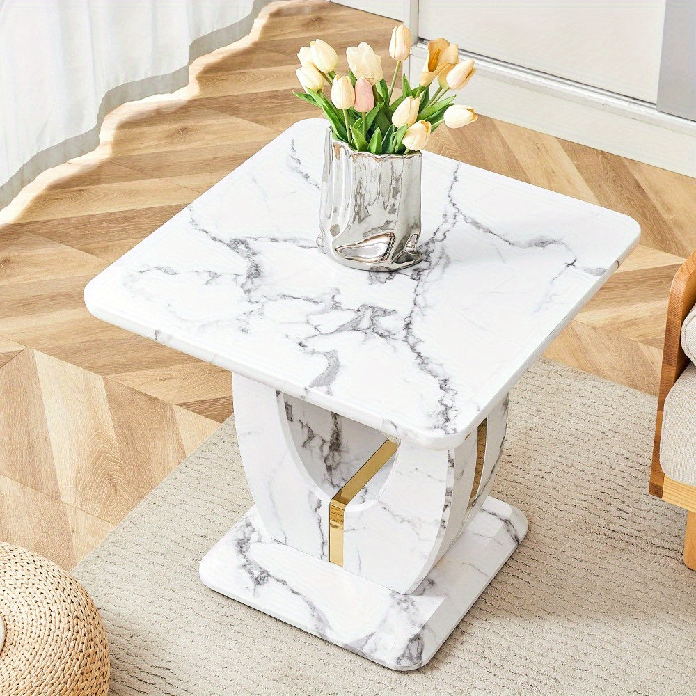 Modern Minimalist White Marble-Patterned MDF Square Coffee Table. Add a quiet and cozy atmosphere to your home.White, MDF coffee table, Density Board Sticker, Side table.