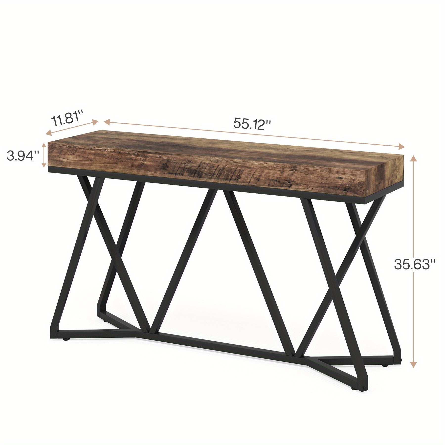 140 cm Console Table, Farmhouse Sofa Table Wood Entryway Table with Unique Metal Base, Behind The Couch Table Foyer Table, Industrial Accent Table for Hallway, Living Room