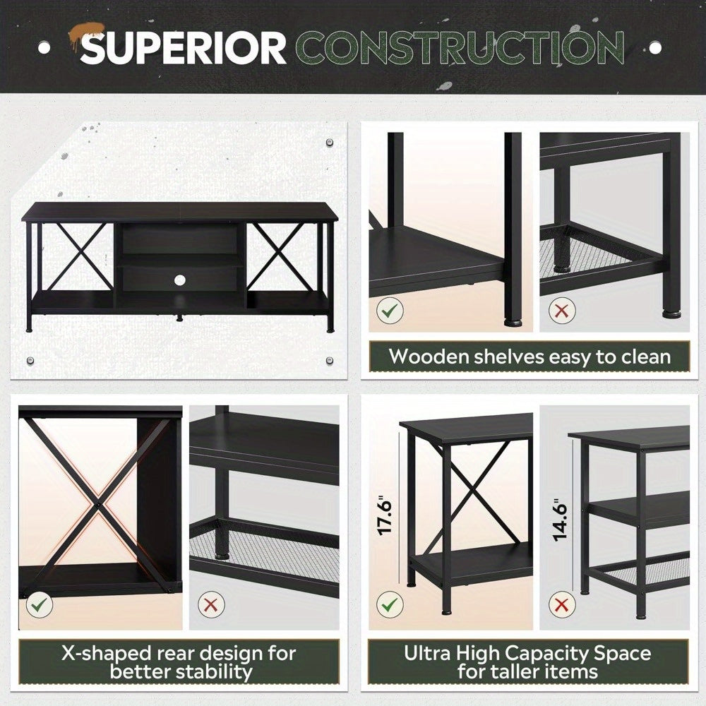 TV Stand 140cm Entertainment Center, Industrial TV Console with Open Storage Shelf for Living Room and Bedroom