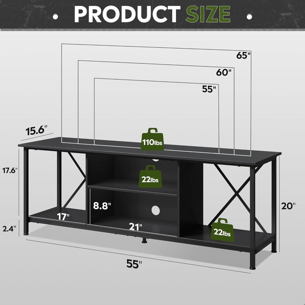 TV Stand 140cm Entertainment Center, Industrial TV Console with Open Storage Shelf for Living Room and Bedroom