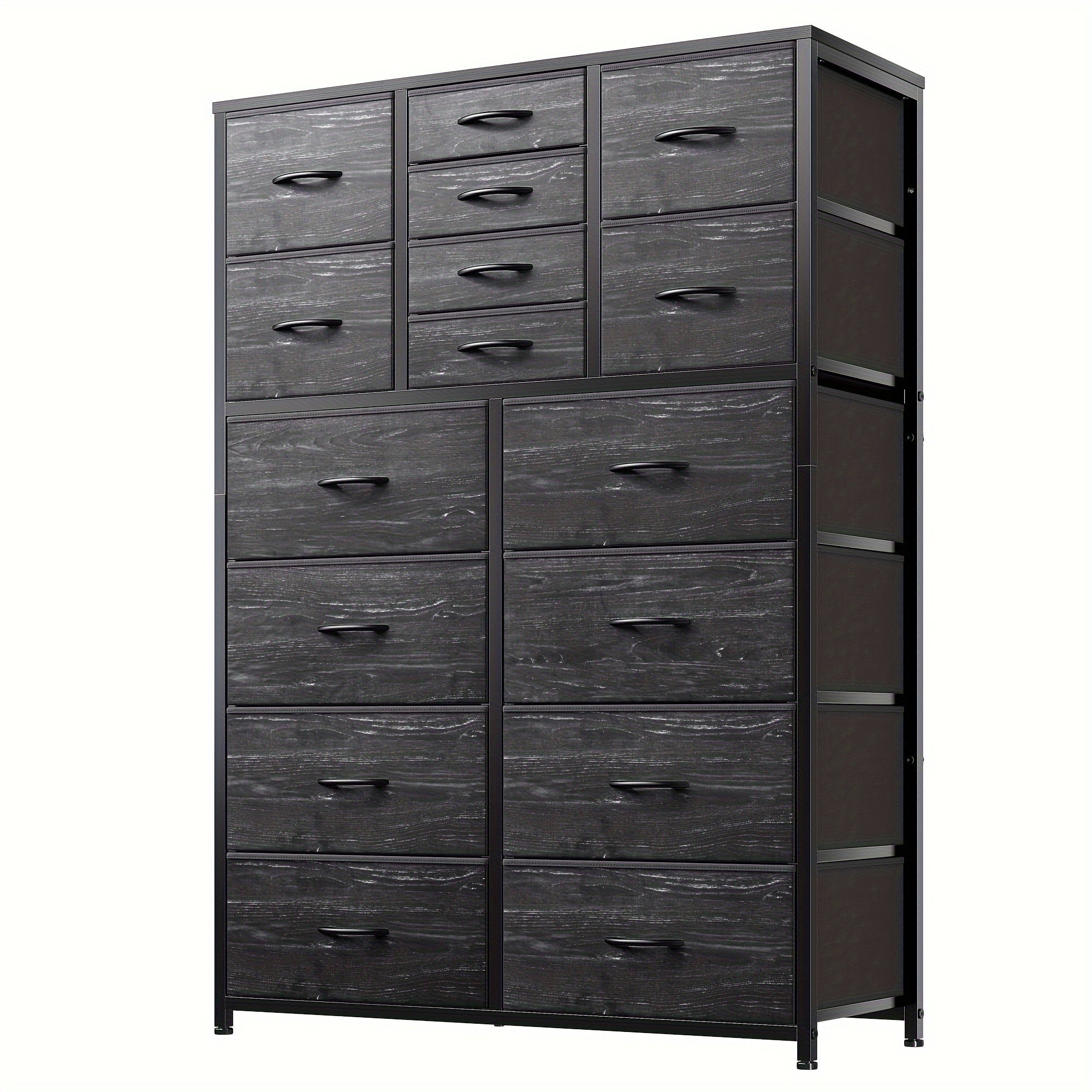 16 Drawers Dresser for Bedroom, Tall Dresser for Bedroom, Bedroom Dressers & Chests of Drawers with Wood Top and Metal Frame, Dresser for Bedroom, Closets, Living Room, Black Wood Grain