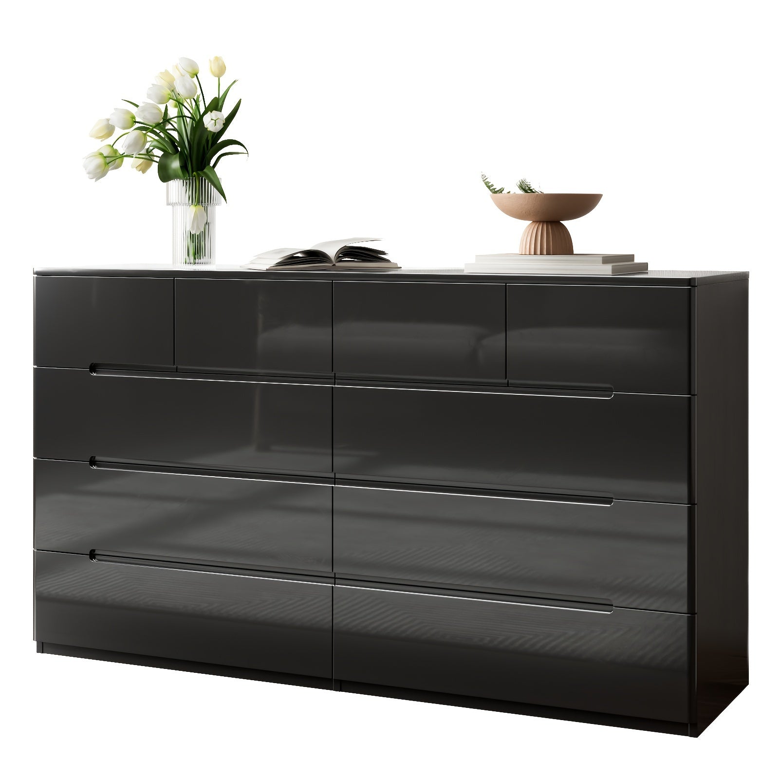 Classic 10-Drawer Dresser, High Gloss Hardwood Chest, Modern MDF Bedroom Furniture, Painted Finish, Large Capacity, with Independent Use, for Living Room & Cloakroom, No Electricity Required