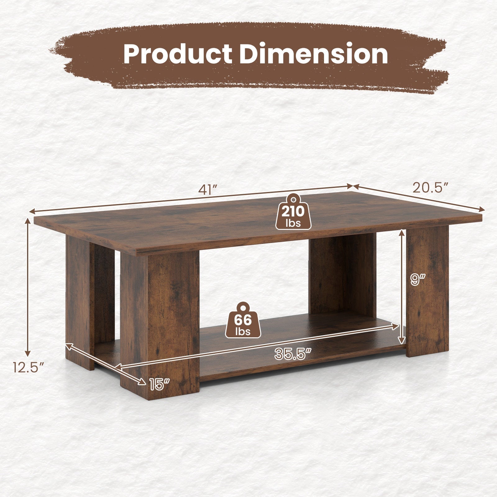 2-Tier Coffee Table with Storage Shelf - Contemporary Style Center Table for Living Room, Portable, No Assembly Required, Use Without Electricity, Made of Non-Wood Materials