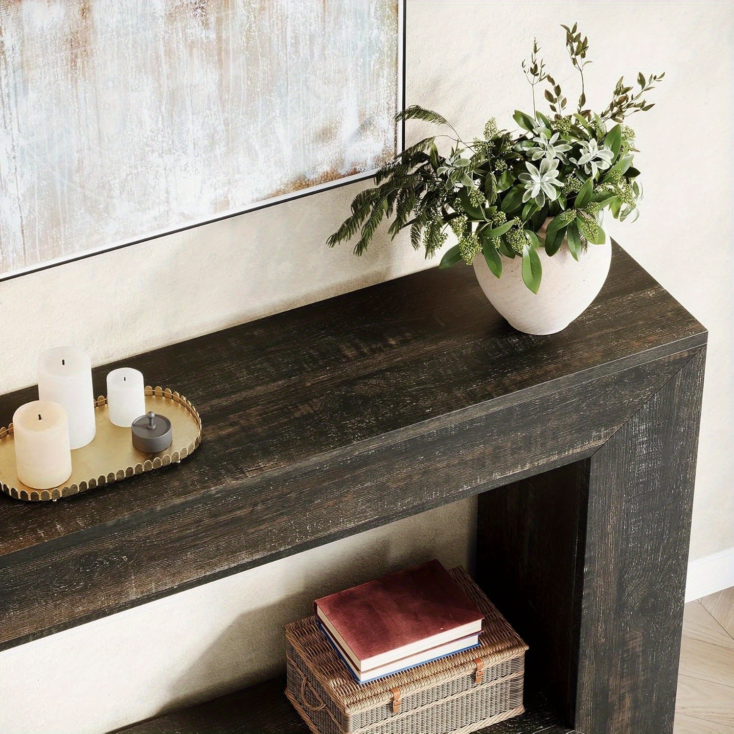 Elegant 119.4 cm Black Wooden Console Table with Storage - Rustic Farmhouse Style, Sleek Design for Entryway, Foyer, Living Room - Ample Space for Decor & Essentials, Table Decor