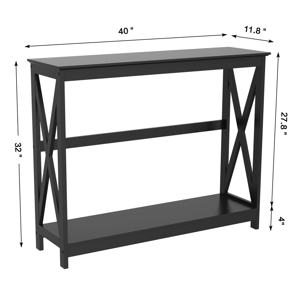 Narrow Wood Entryway Table 2 Tier Console Table for Entryway X-Design Bookshelf Accent Table with Storage Shelf for Living Room Entry Hall Foyer (Dimensions in cm)