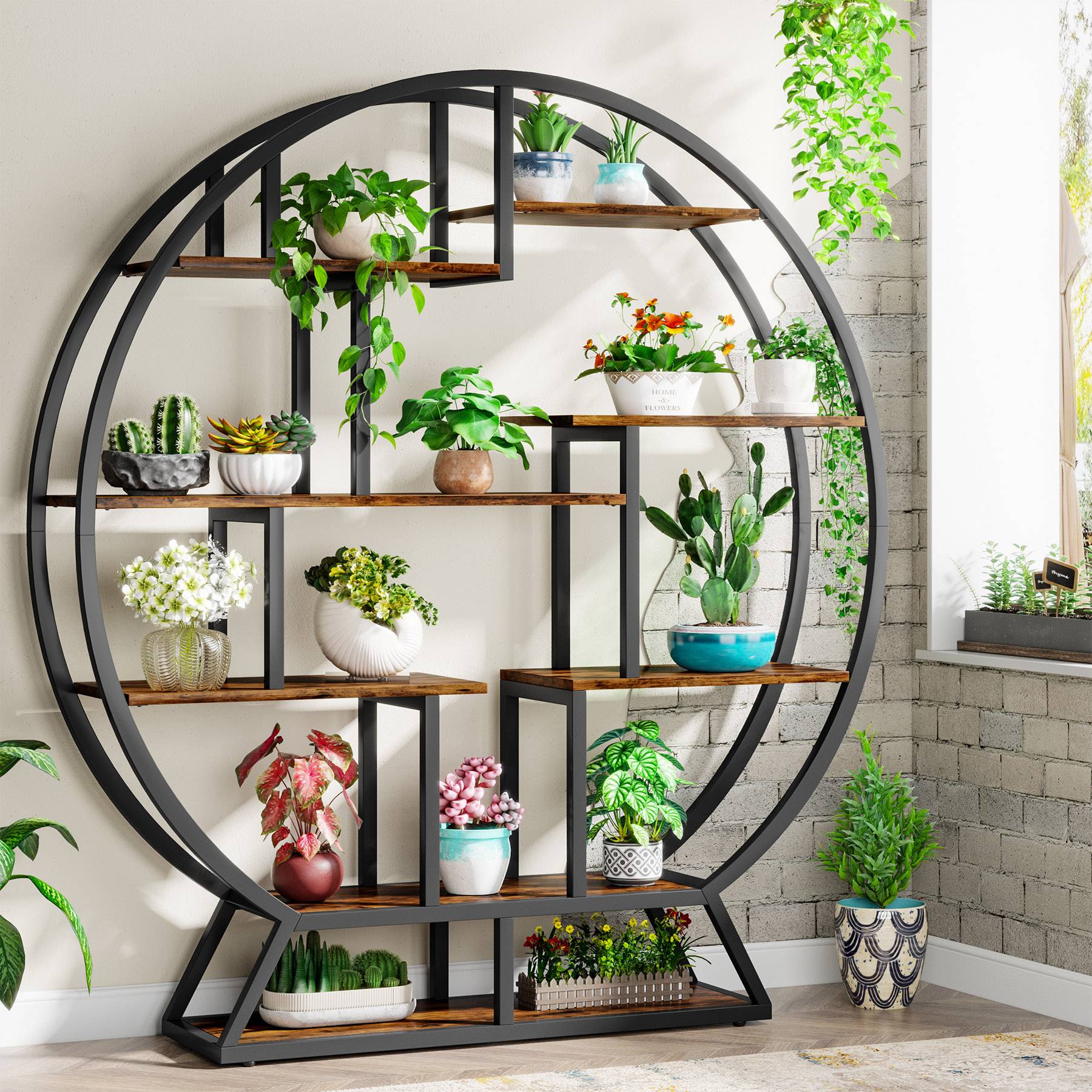 Round Plant Stand, 160 cm Flower Pot Plant Rack with 8 Shelves