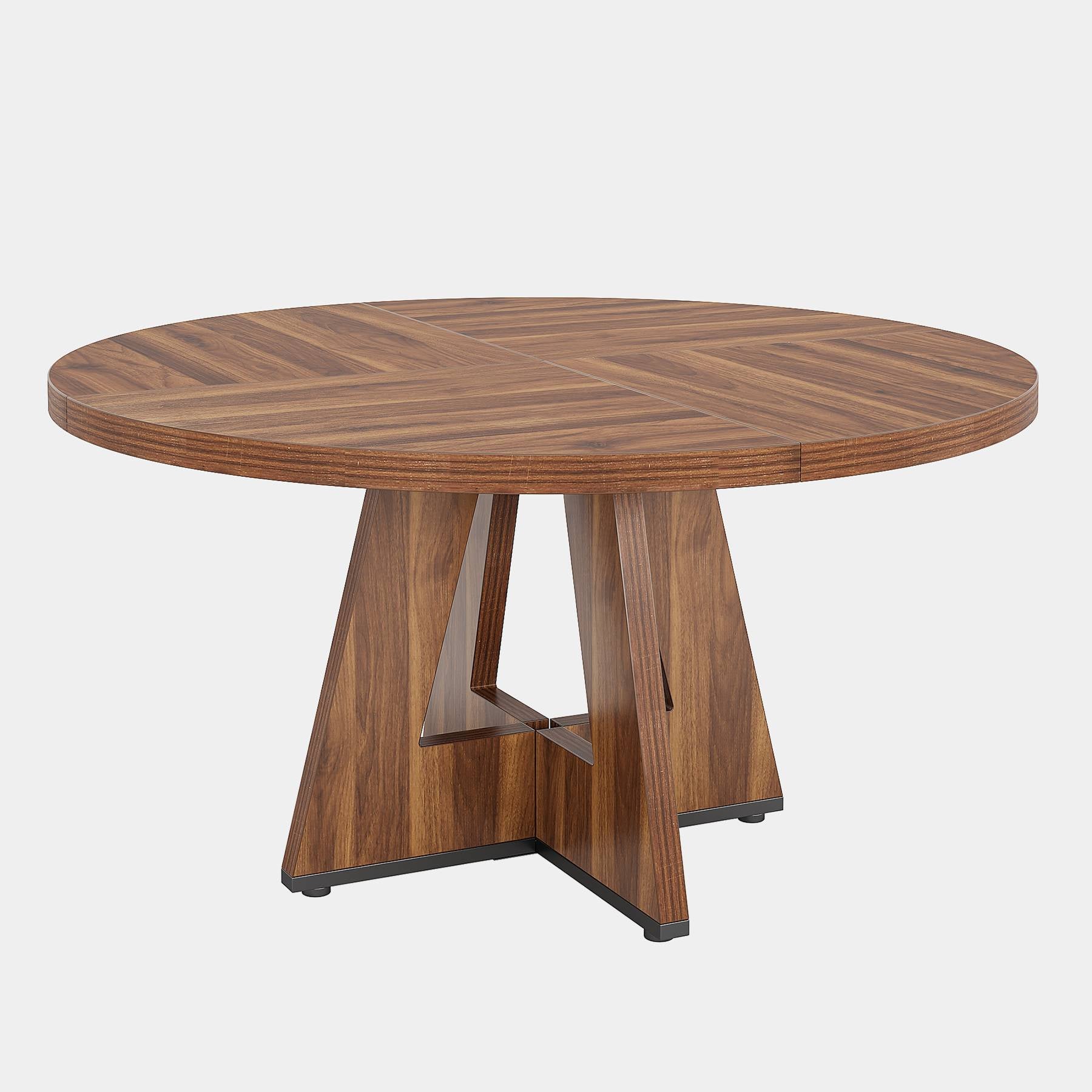 Round Dining Table for 4, 120 cm Wood Kitchen Table Farmhouse Dinner Table