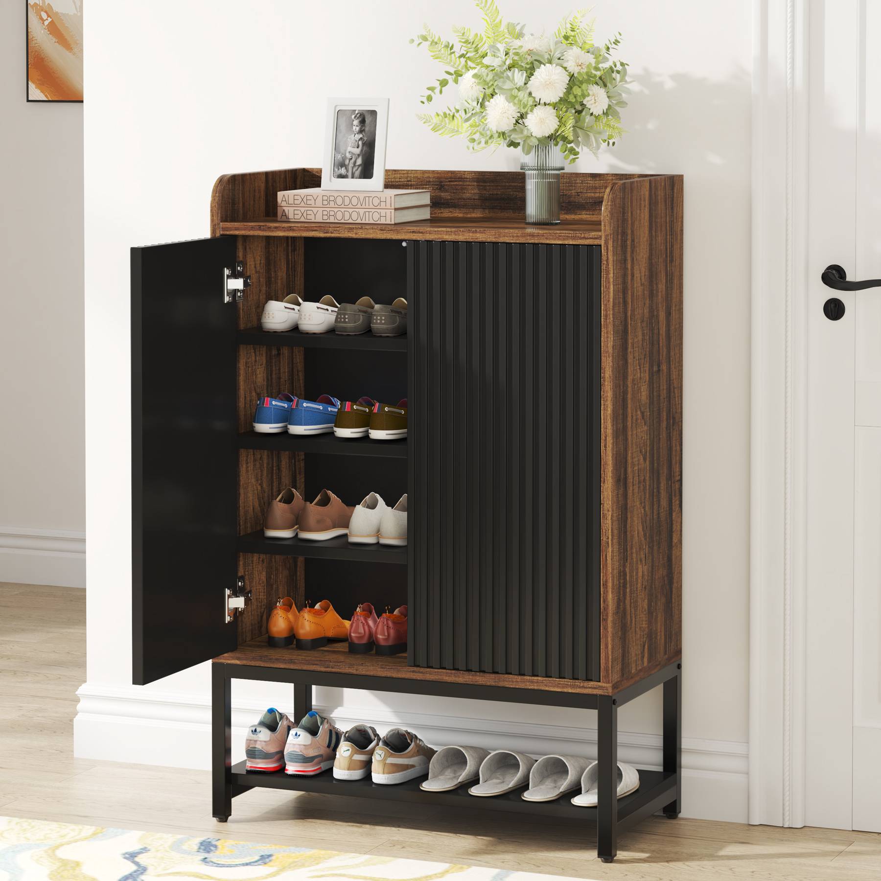 5-Tier Shoe Cabinet Shoe Rack Organizer with Doors for Entryway (cm)