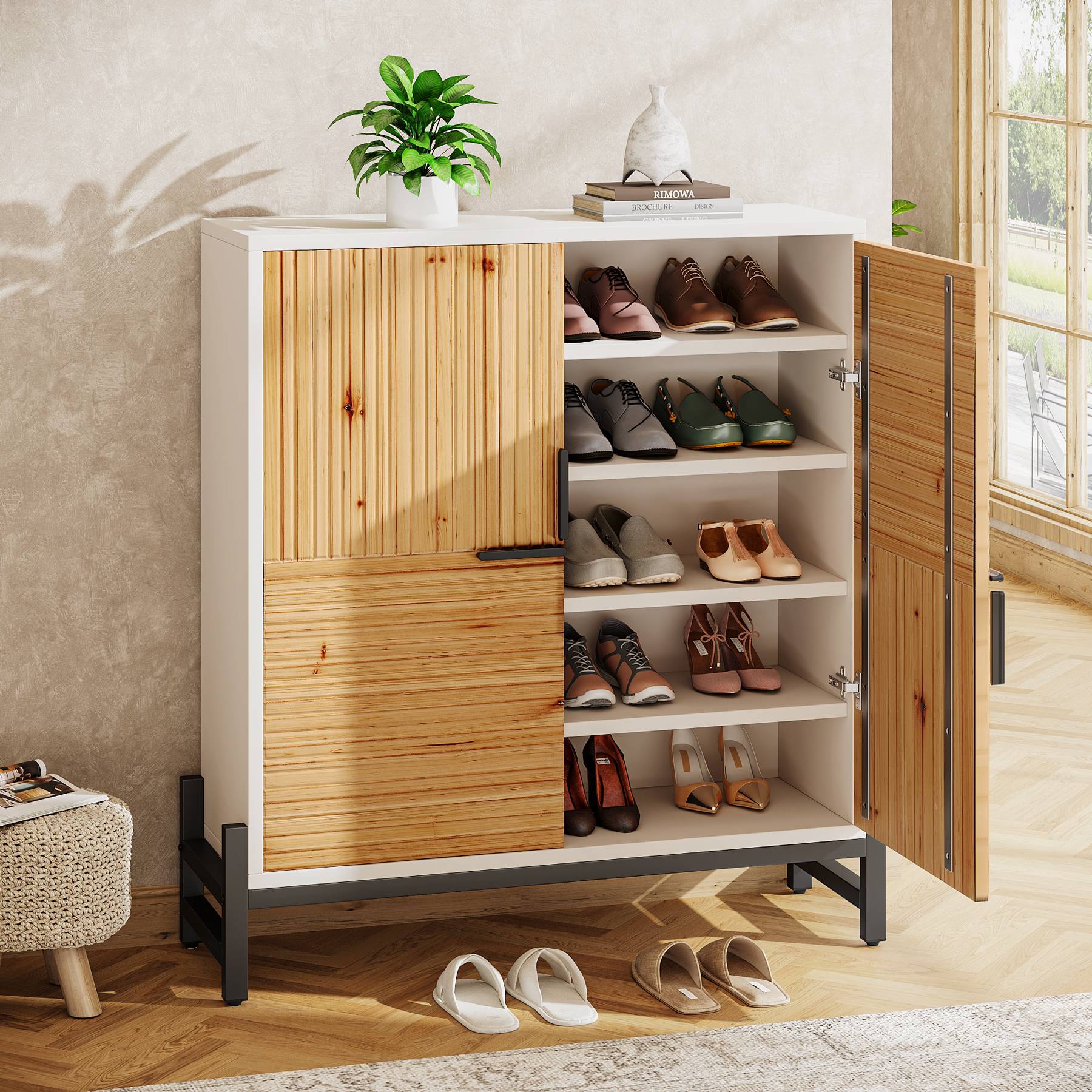 5-Tier Shoe Cabinet, Shoe Organizer with Doors & Adjustable Shelves (Approx. 127 cm)