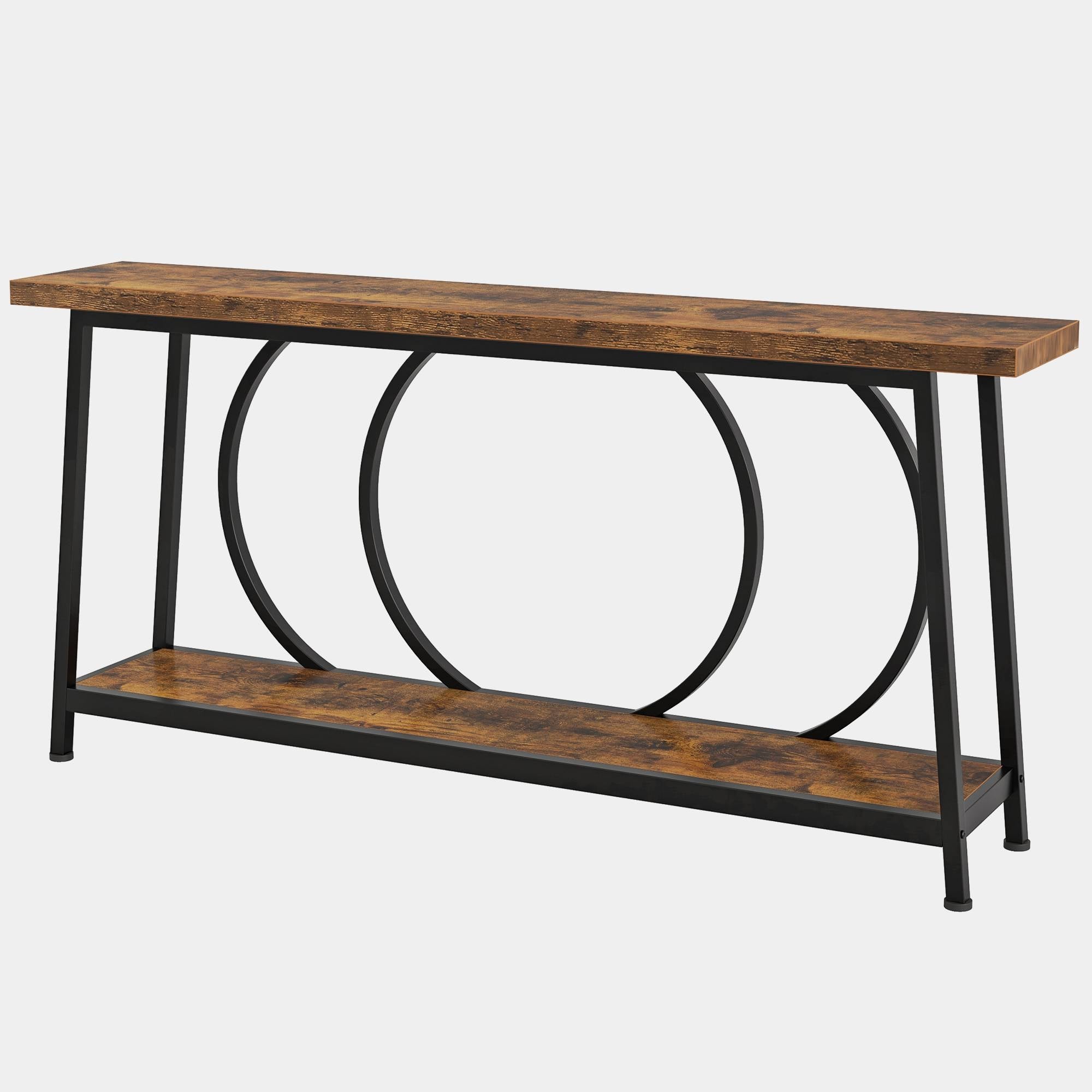 2-Tier Console Table, 180 cm Sofa Entryway Table with Storage Shelves