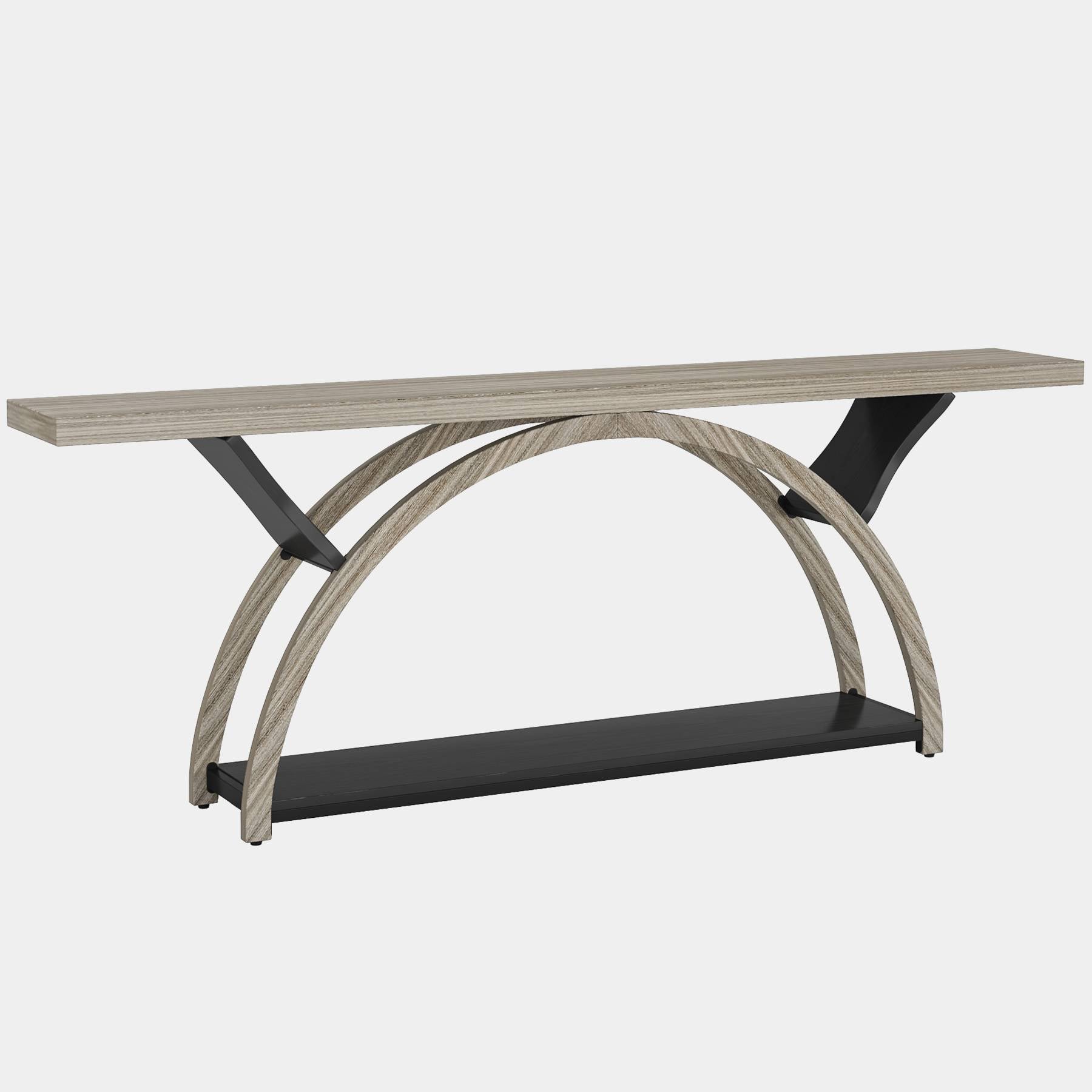 2-Tier Console Table, 180 cm Entryway Table with Half Moon Frame