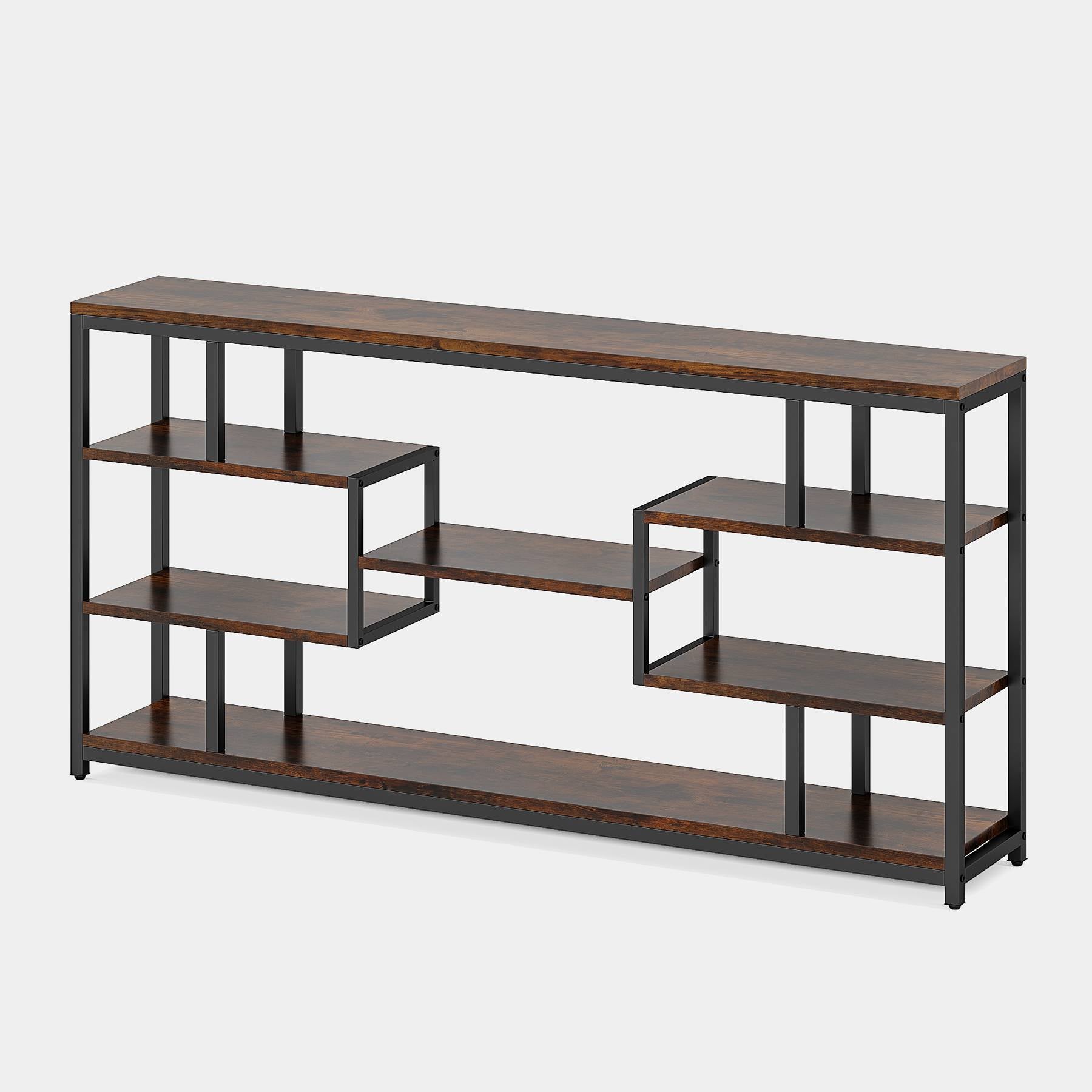 180 cm Console Table, Narrow Sofa Entryway Table with Open Storage Shelves