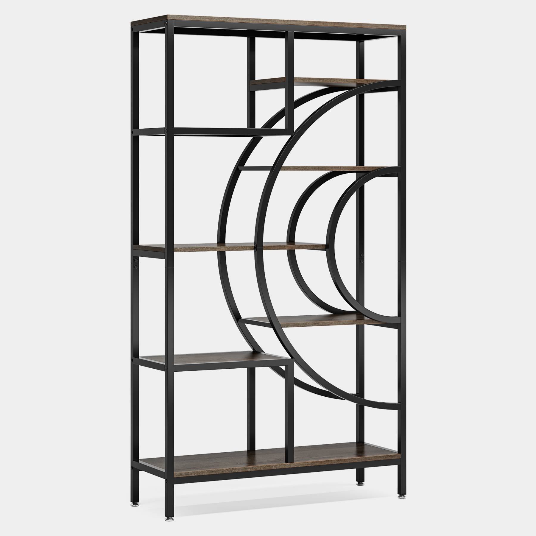 8-Tier Bookshelf, 180 cm Geometric Bookcase, Industrial Etagere Shelving Unit