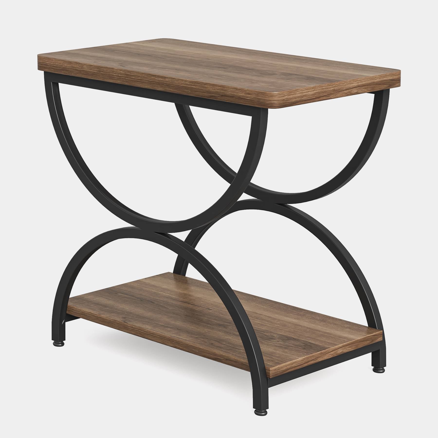 2-Tier End Table, Rectangular Side Table with Stylish Metal Frame