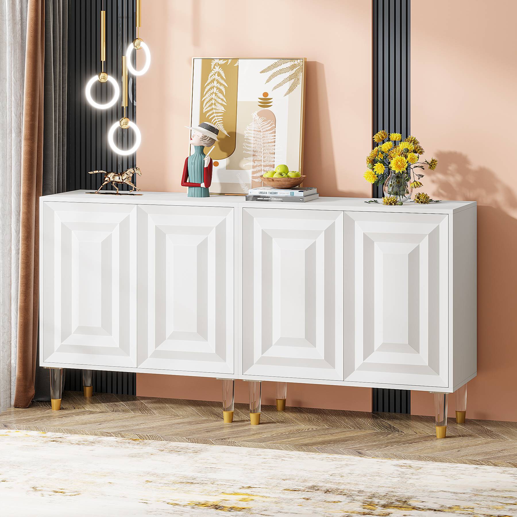 160 cm Sideboard Buffet, Modern Kitchen Accent Cabinet with 4 Doors