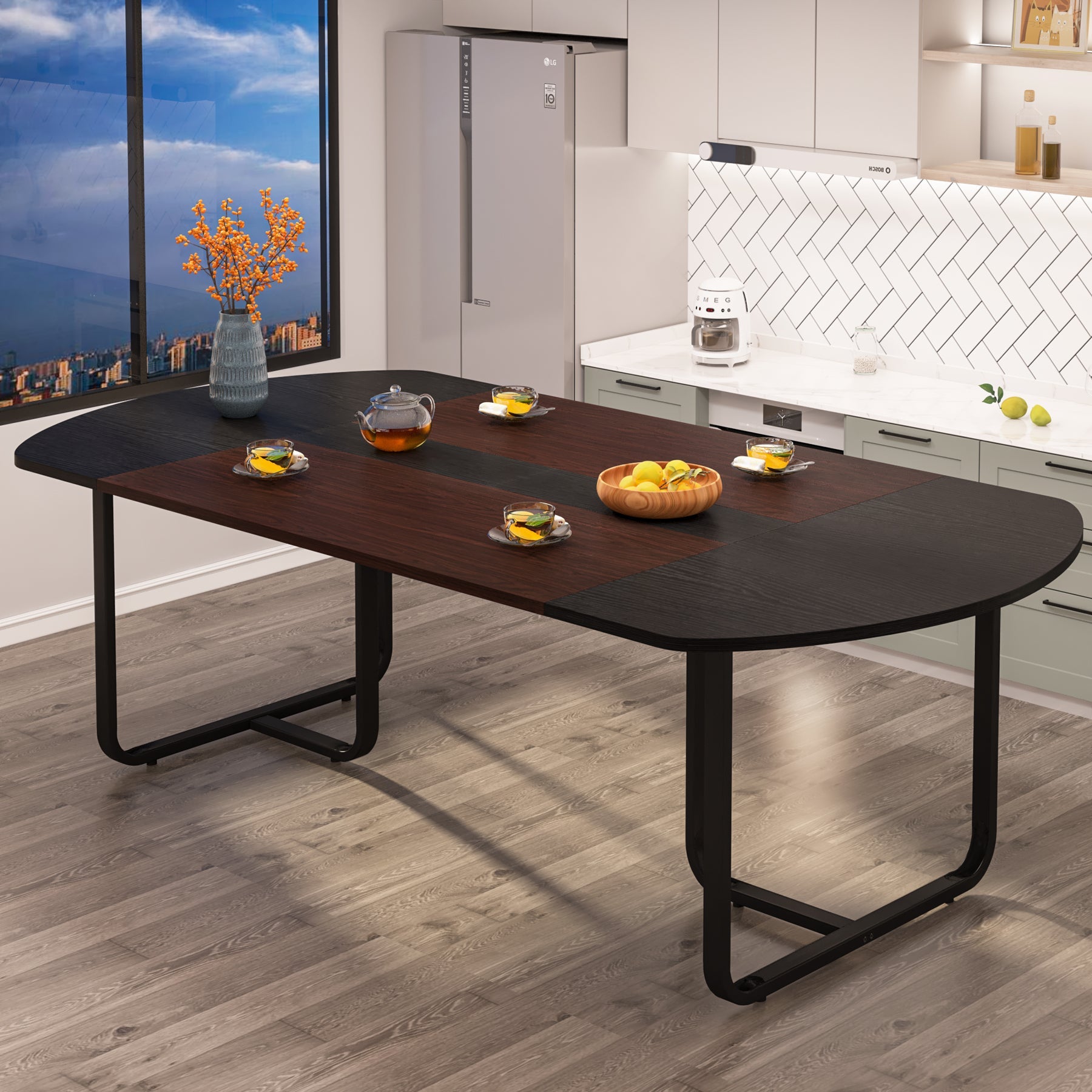 180 cm Oval Dining Table, Modern Kitchen Table for 6-8 People