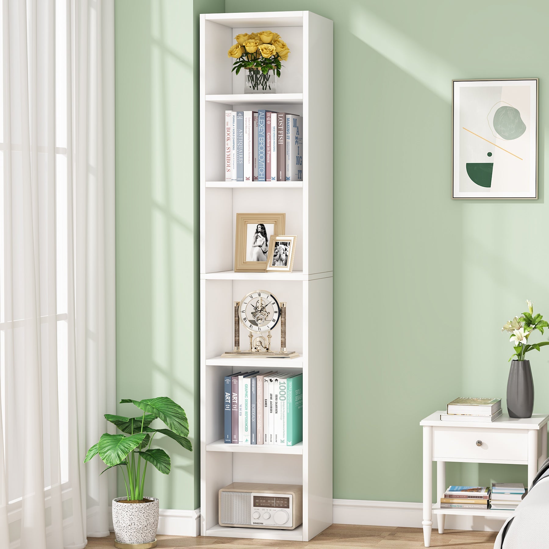 180 cm Corner Bookcase, Modern 6-Tier Narrow Cube Display Shelves