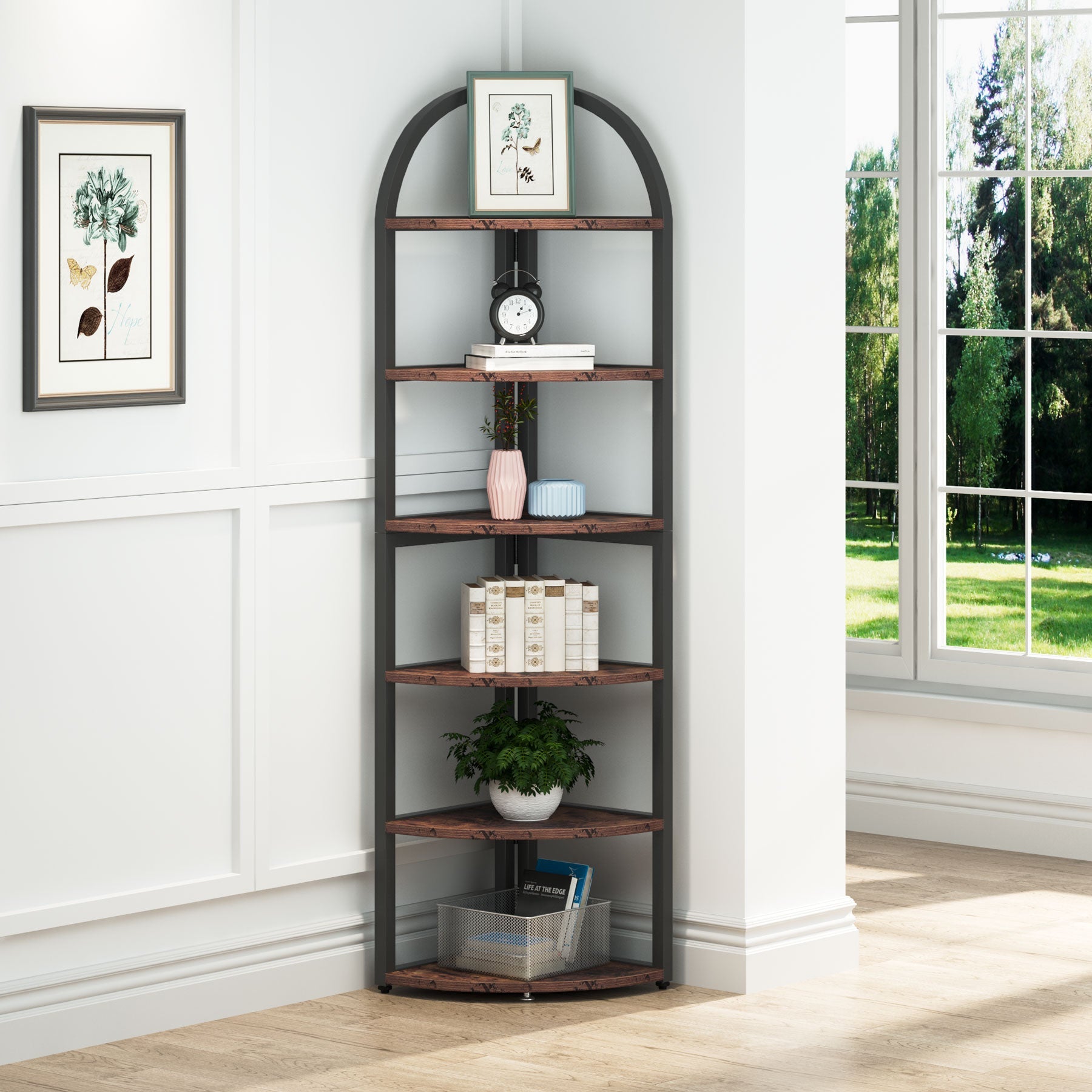 6-Tier Corner Shelf, 180 cm Tall Corner Bookshelf for Small Space