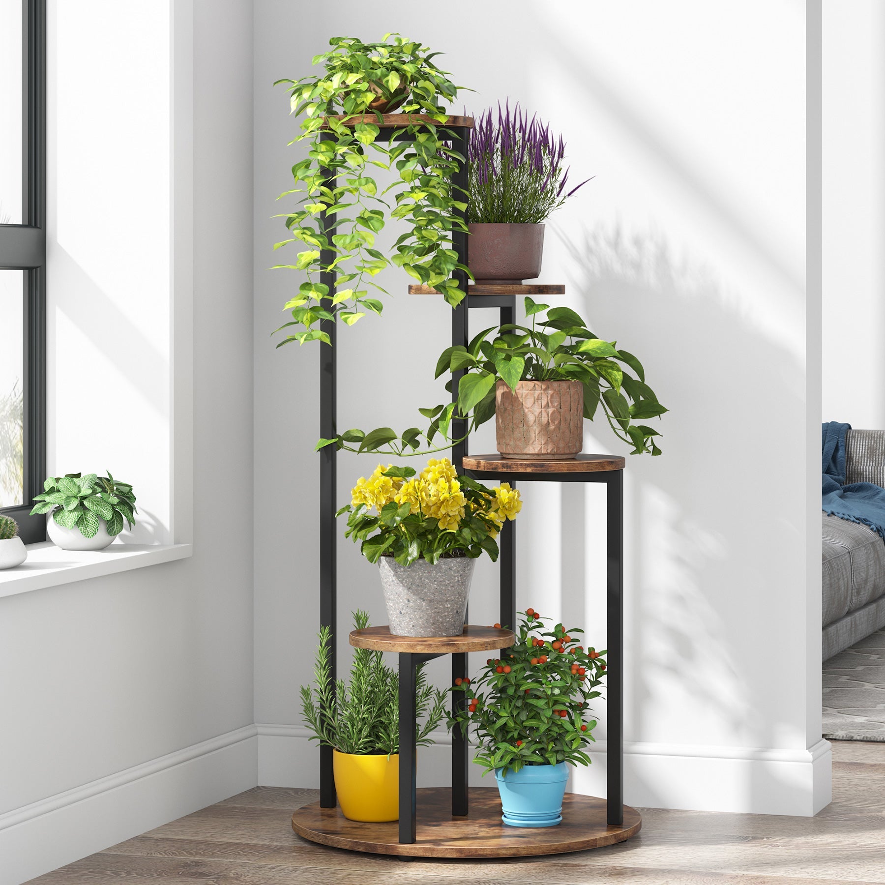 4-Tier Plant Stand, Multiple Potted Plants Holder Corner Flower Shelf (Approx. 102 cm)