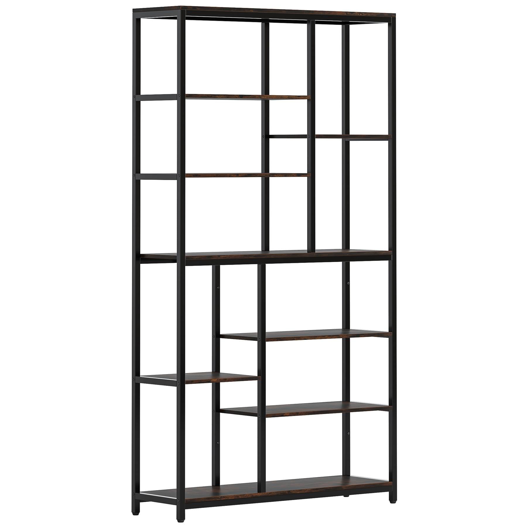 200 cm Tall Bookshelf, 8-Tier Staggered Etagere Bookcase Shelving Unit