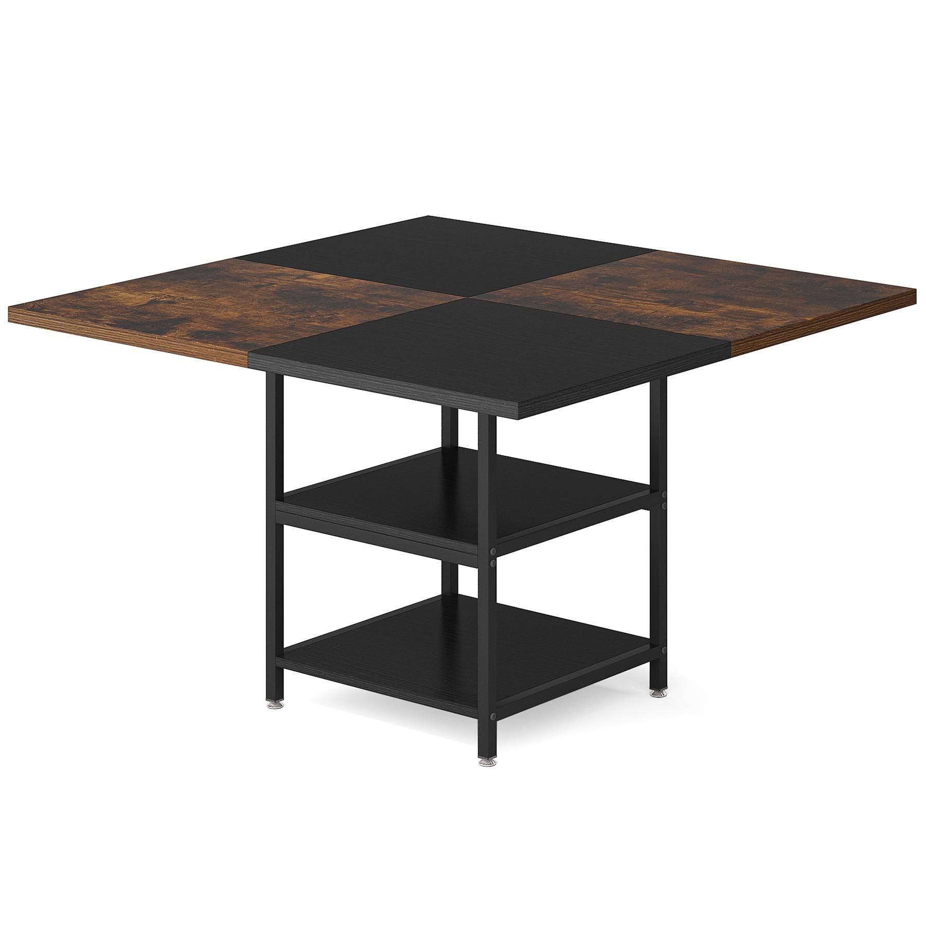 Square Dining Table, 120 cm Dinner Table with Storage Shelf for 4