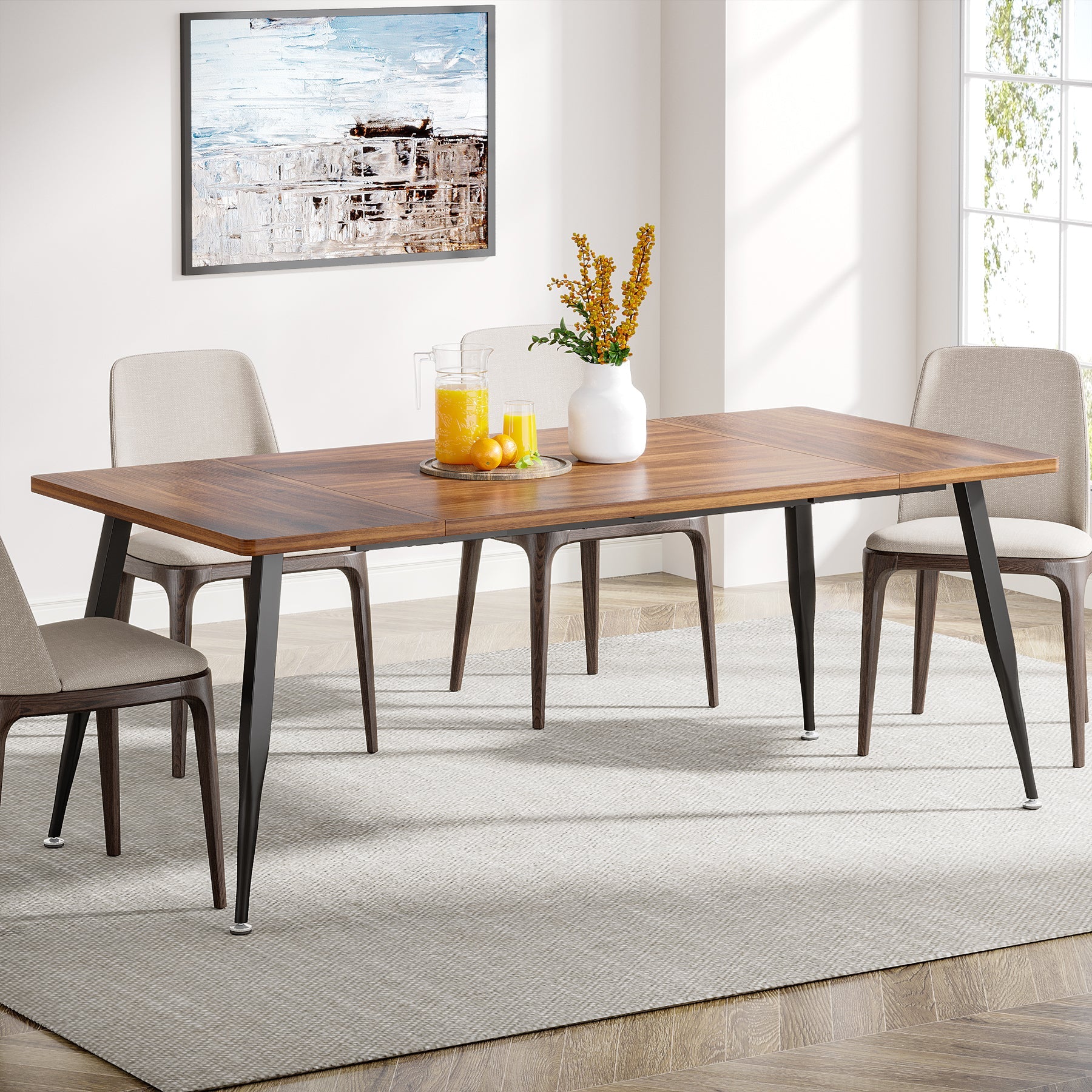 Industrial Dining Table, 180 cm Kitchen Dinner Table for 6 to 8 People