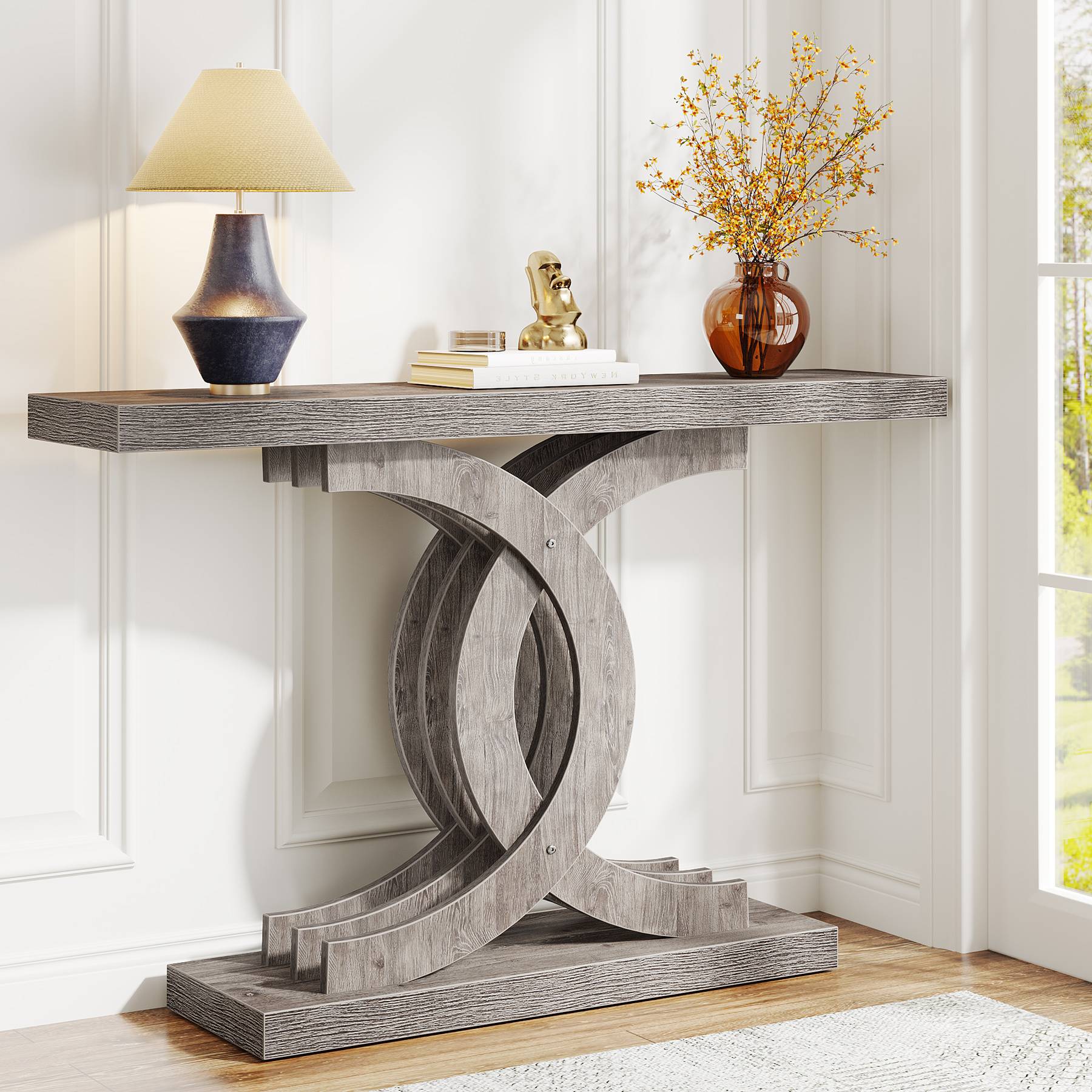 99 cm Farmhouse Console Table Entryway Table with Geometric Base