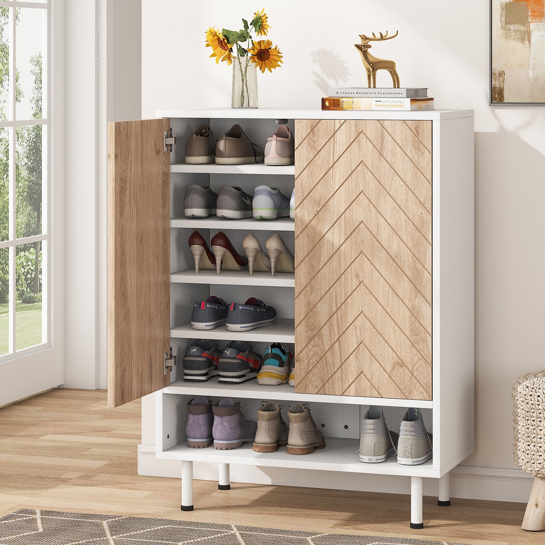 45.7 cm Shoe Cabinet, 6-Tier Shoe Rack Organizer Cabinet with Door