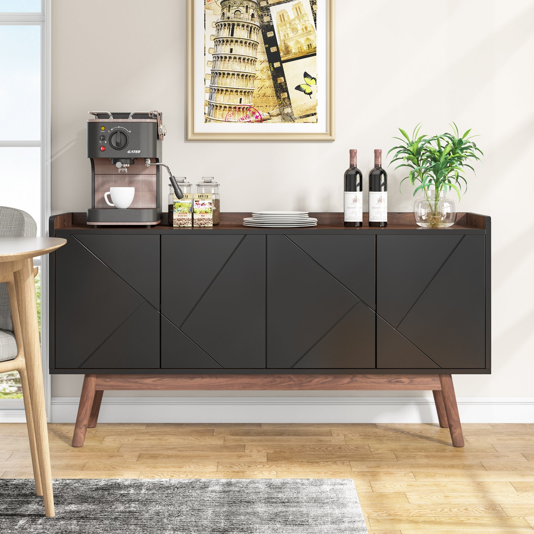 140 cm Sideboard Buffet, Wood Credenza Kitchen Buffet Cabinet with Doors