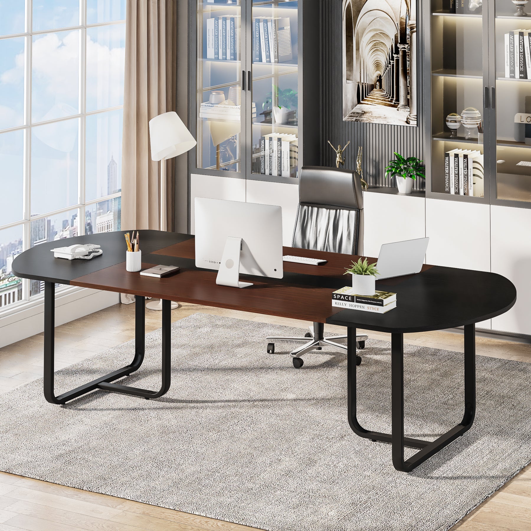 180 cm Oval Executive Desk, Modern Computer Meeting Table for Home Office