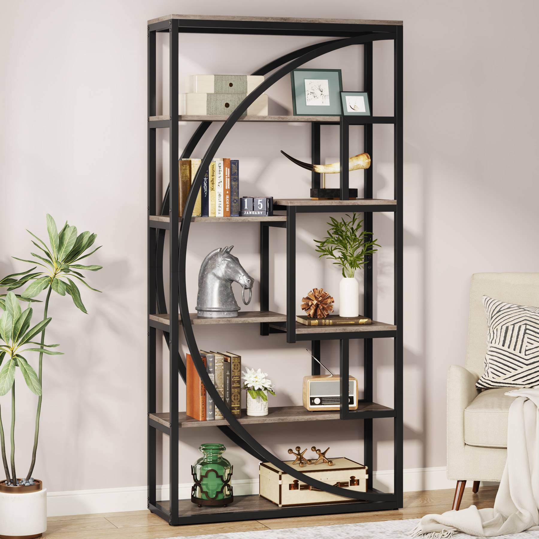 Industrial Bookshelf Bookcase with 20.32 cm Open Storage Shelves