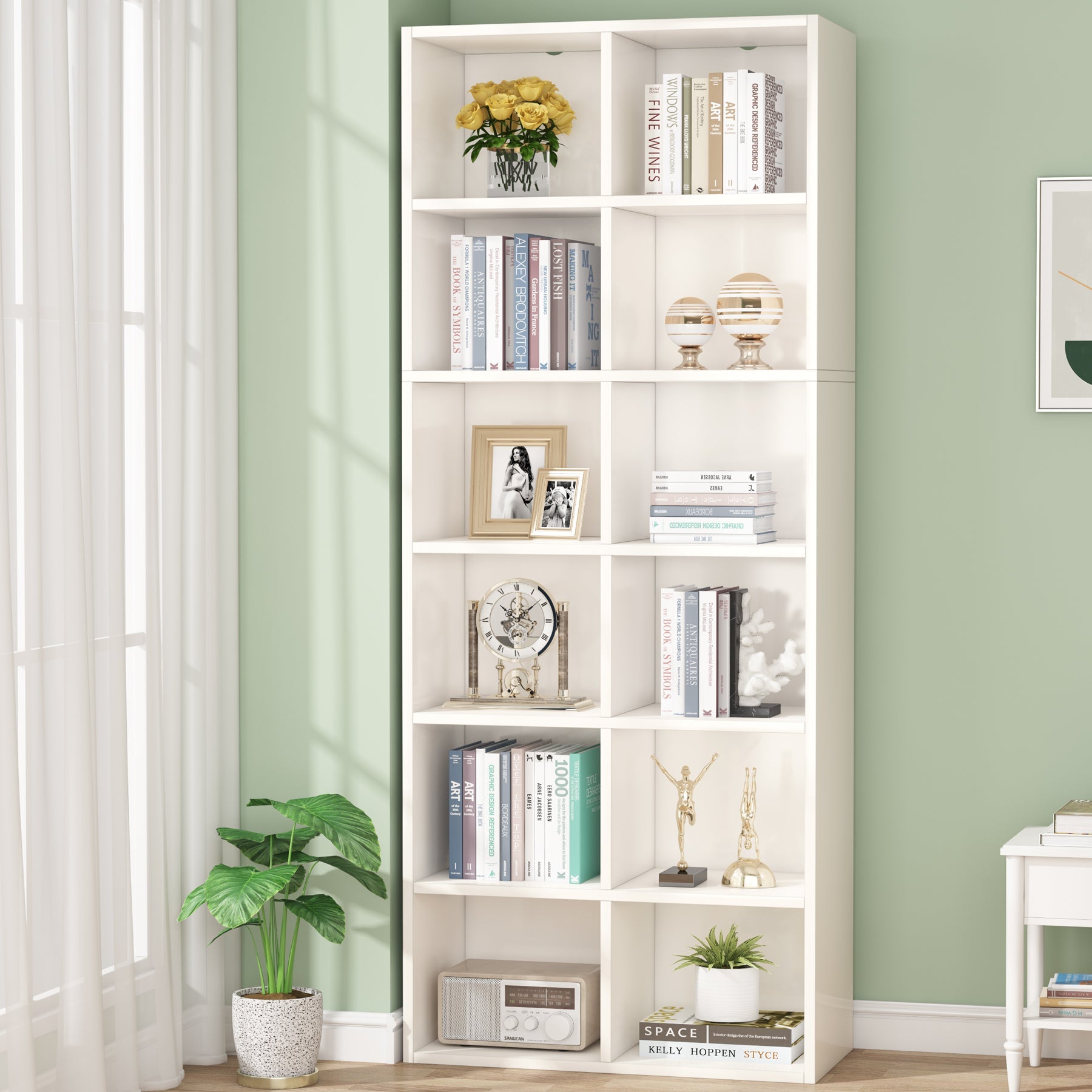 180 cm Bookcase, Modern Bookshelf with 12 Cube Storage