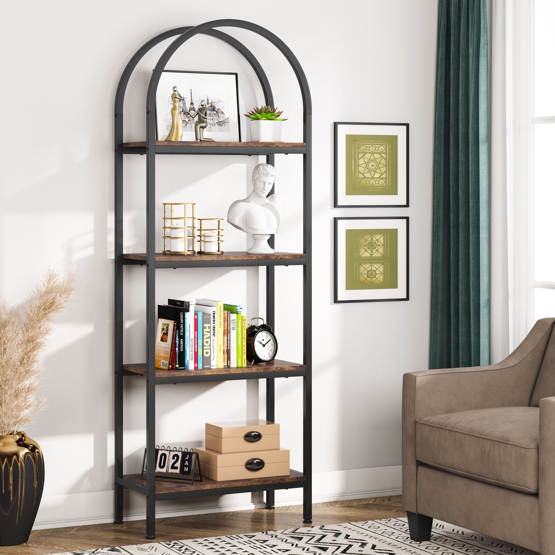 4-Tier / 5-Tier Bookshelf, Arched Bookcase Display Rack with Storage Shelves (in cm)